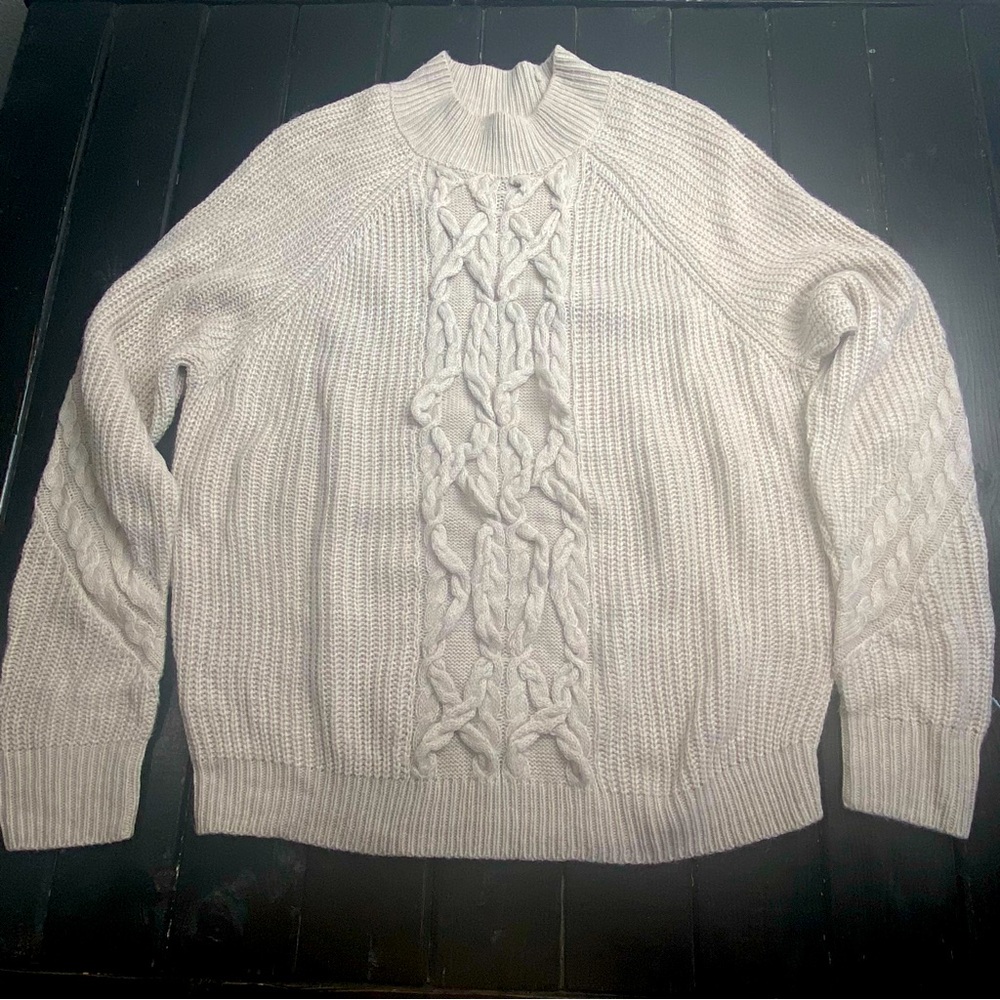 Leith Women's Cable Knit Sweater In Beige Oatmeal Light Heather Sz M